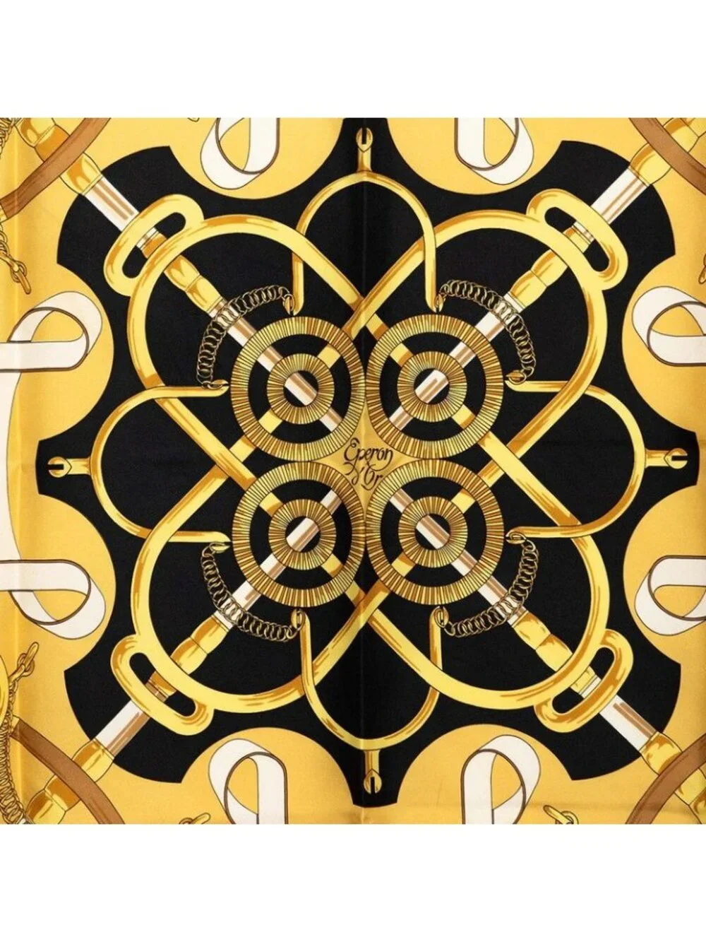 Hermes Carre 90 Eperon D'or Yellow Gold Spurs Scarf Black Silk - Picture 3 of 9
